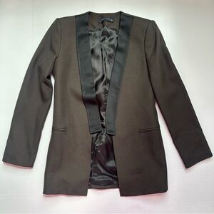 New Zara Wool Blend Collar Design Black Brown Blazer Jacket Small 7981/934